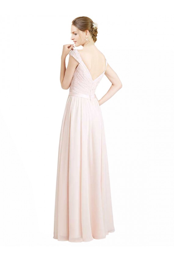 Long Sleeveless Soft Chiffon & Lace Cream Pink A-Line Bridesmaid Dress Colchester