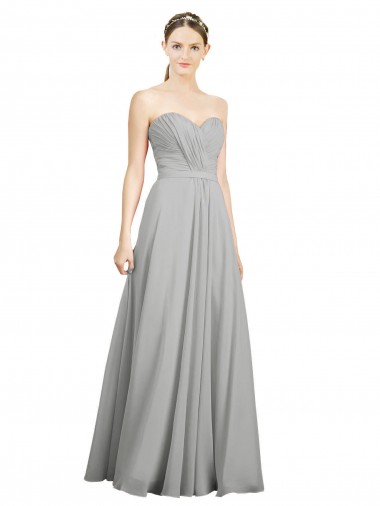 Long Sleeveless Soft Chiffon Silver Sweetheart A-Line Bridesmaid Dresses Colchester