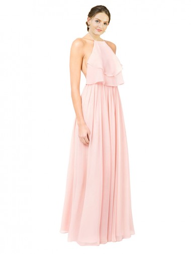 Long Sleeveless Soft Chiffon Pink A-Line Formal Dress / Bridesmaid Dress Colchester
