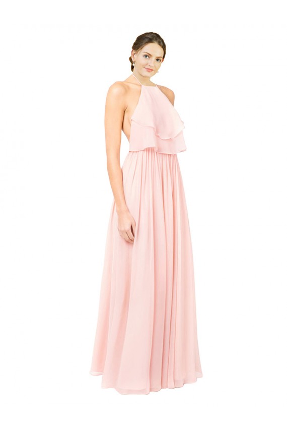 Long Sleeveless Soft Chiffon Pink A-Line Formal Dress / Bridesmaid Dress Colchester