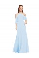 Long Cold Shoulder Soft Chiffon Light Sky Blue A-Line Formal Dress / Bridesmaid Dress Colchester
