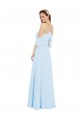 Long Cold Shoulder Soft Chiffon Light Sky Blue A-Line Formal Dress / Bridesmaid Dress Colchester