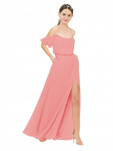 Long Sleeveless Soft Chiffon Watermelon A-Line Bridesmaid Dress Colchester