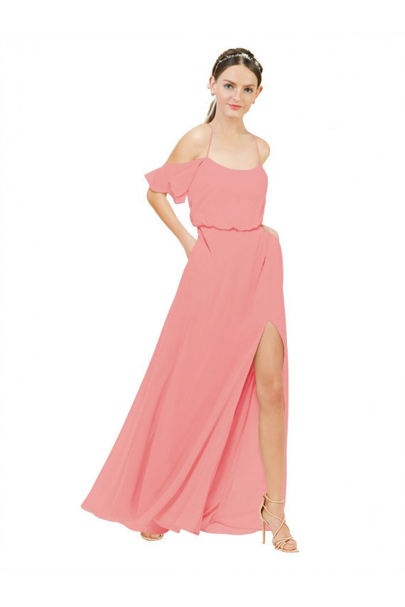 Long Sleeveless Soft Chiffon Watermelon A-Line Bridesmaid Dress Colchester