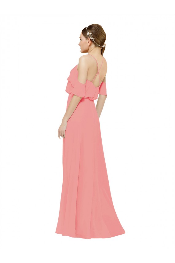 Long Sleeveless Soft Chiffon Watermelon A-Line Bridesmaid Dress Colchester