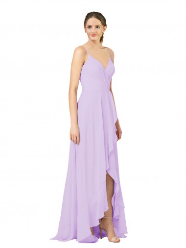 Long Sleeveless Soft Chiffon Lilac Sheath High Low Bridesmaid Dress Colchester