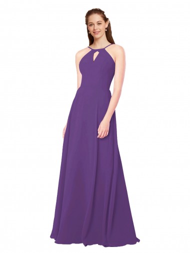 Long Sleeveless Soft Chiffon Plum Purple Sheath Bridesmaid Dress Colchester