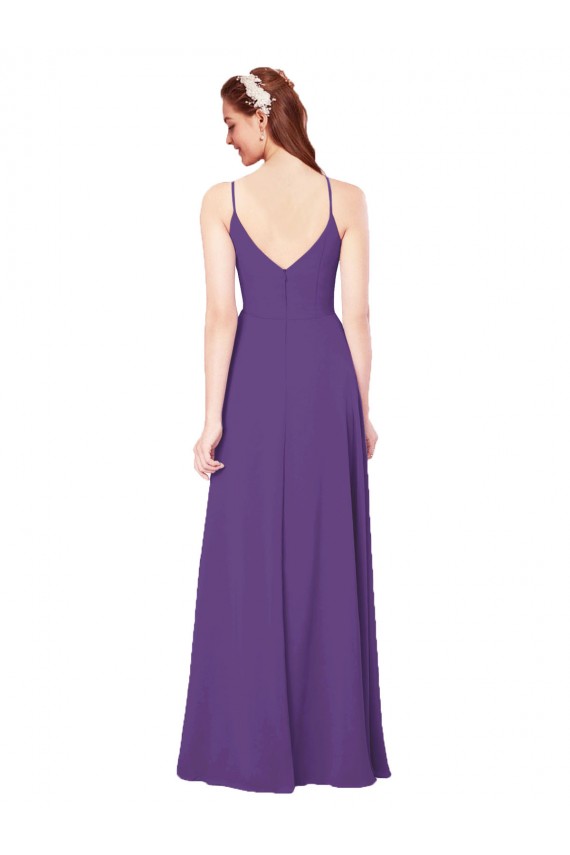 Long Sleeveless Soft Chiffon Plum Purple Sheath Bridesmaid Dress Colchester