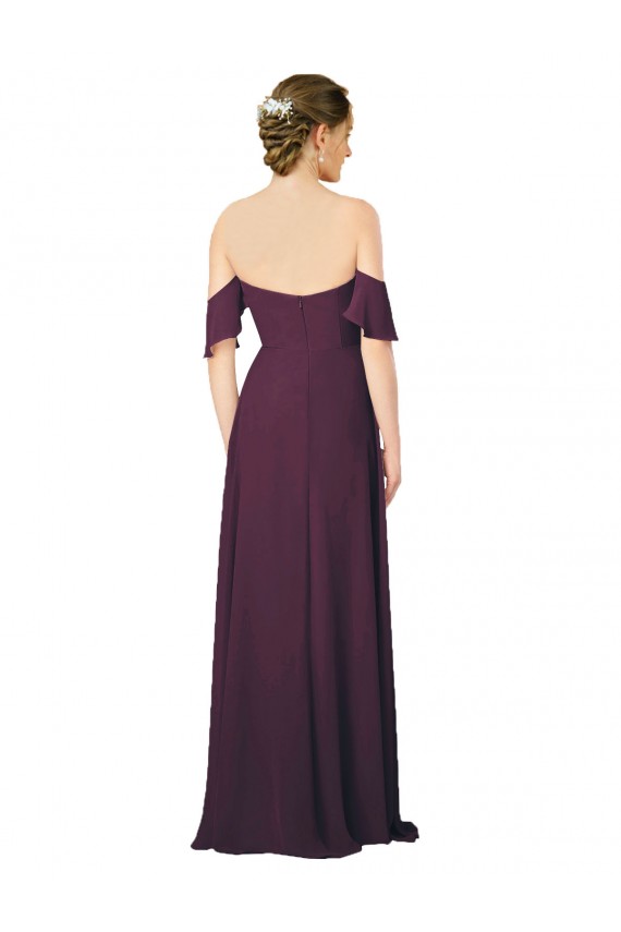 Long Cold Shoulder Soft Chiffon Grape Sheath Formal Dress / Bridesmaid Dress Colchester