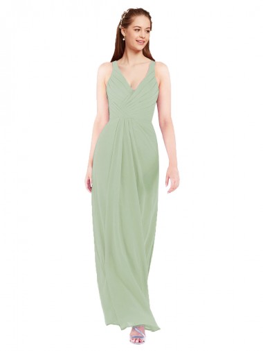 Long Sleeveless Soft Chiffon Smoke Green Sheath Bridesmaid Dress Colchester
