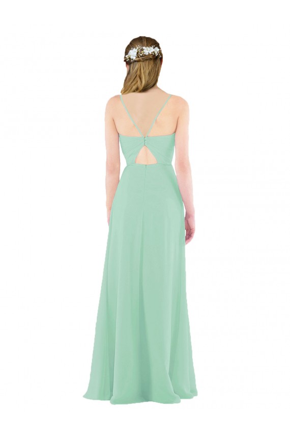 Long Sleeveless Soft Chiffon Mint Green Sheath Bridesmaid Dress Colchester