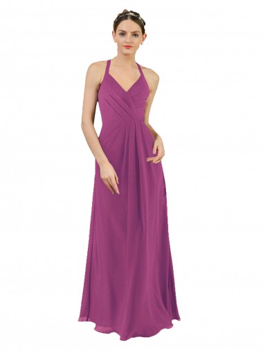 Long Sleeveless Soft Chiffon Wild Berry Sheath Bridesmaid Dress Colchester