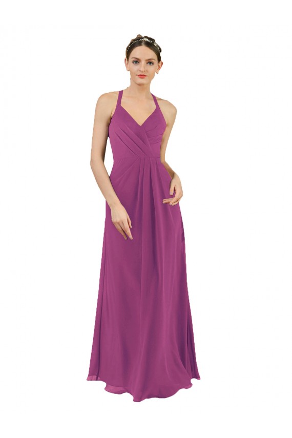 Long Sleeveless Soft Chiffon Wild Berry Sheath Bridesmaid Dress Colchester