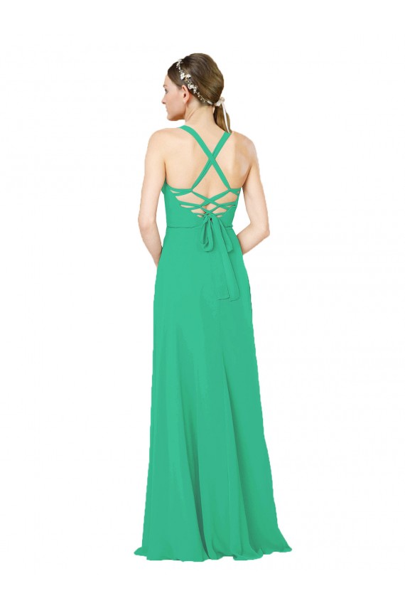 Long Sleeveless Soft Chiffon Emerald Green Sheath Bridesmaid Dress Colchester