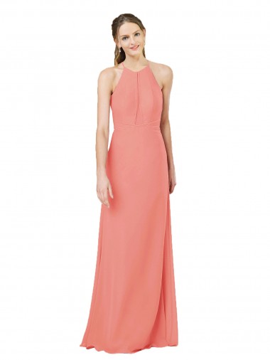 Long Sleeveless Soft Chiffon Desert Rose Halter Neck Sheath Bridesmaid Dress Colchester