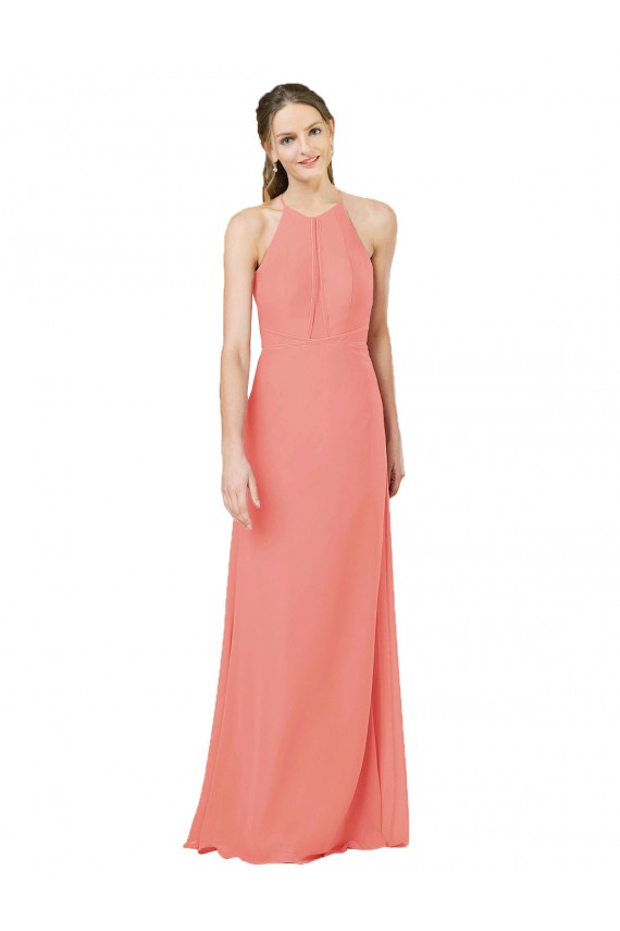 Long Sleeveless Soft Chiffon Desert Rose Halter Neck Sheath Bridesmaid Dress Colchester