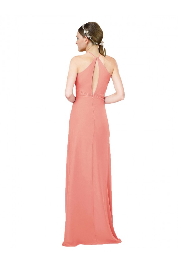 Long Sleeveless Soft Chiffon Desert Rose Halter Neck Sheath Bridesmaid Dress Colchester
