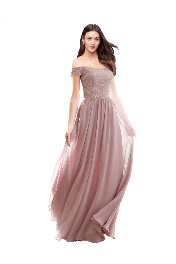 Long Cap Sleeves Soft Chiffon & Lace Pink A-Line Bridesmaid Dress Colchester
