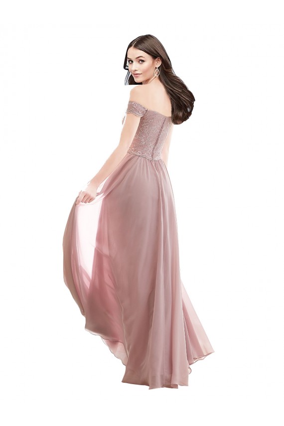 Long Cap Sleeves Soft Chiffon & Lace Pink A-Line Bridesmaid Dress Colchester