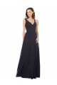 Long Sleeveless Soft Chiffon & Lace Dark Navy A-Line Bridesmaid Dress Colchester