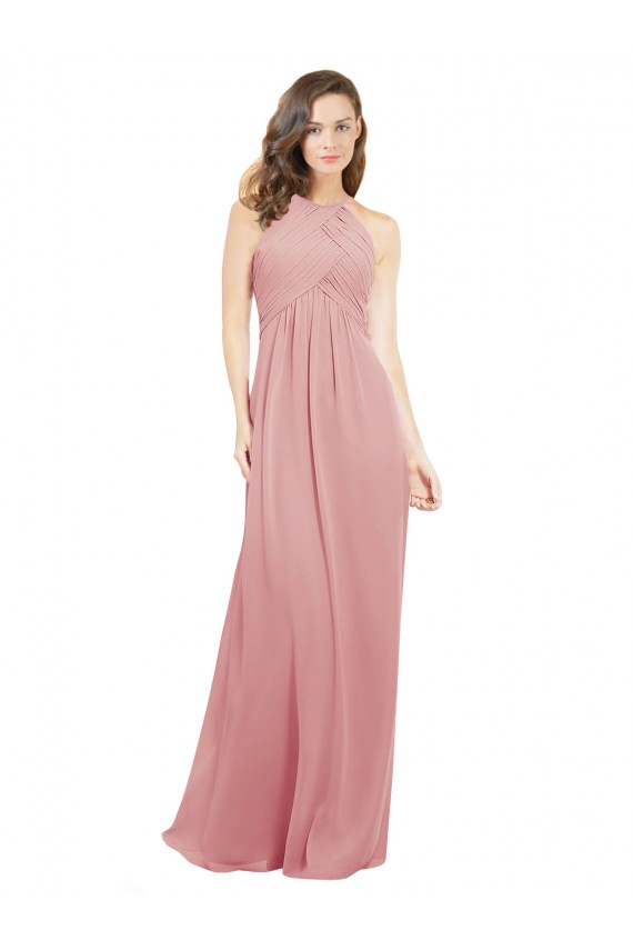 Long Sleeveless Soft Chiffon Bliss Pink Halter Neck A-Line Bridesmaid Dress Colchester