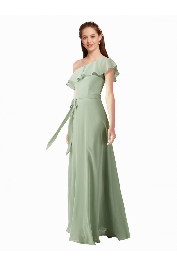 Long Flutter Sleeves Soft Chiffon Smoke Green A-Line Bridesmaid Dress Colchester