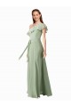 Long Flutter Sleeves Soft Chiffon Smoke Green A-Line Bridesmaid Dress Colchester