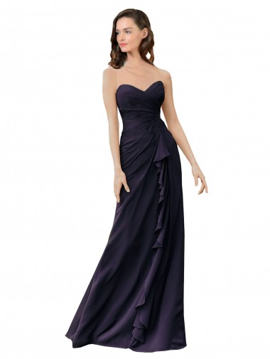 Long Sleeveless Soft Chiffon Dark Navy Sheath Bridesmaid Dress Colchester