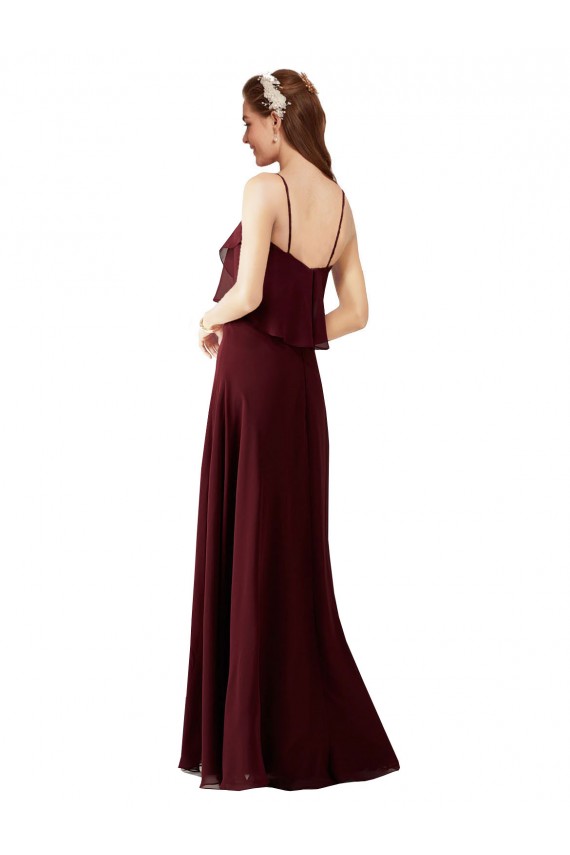 Long Sleeveless Chiffon Burgundy Gold A-Line Bridesmaid Gowns Colchester