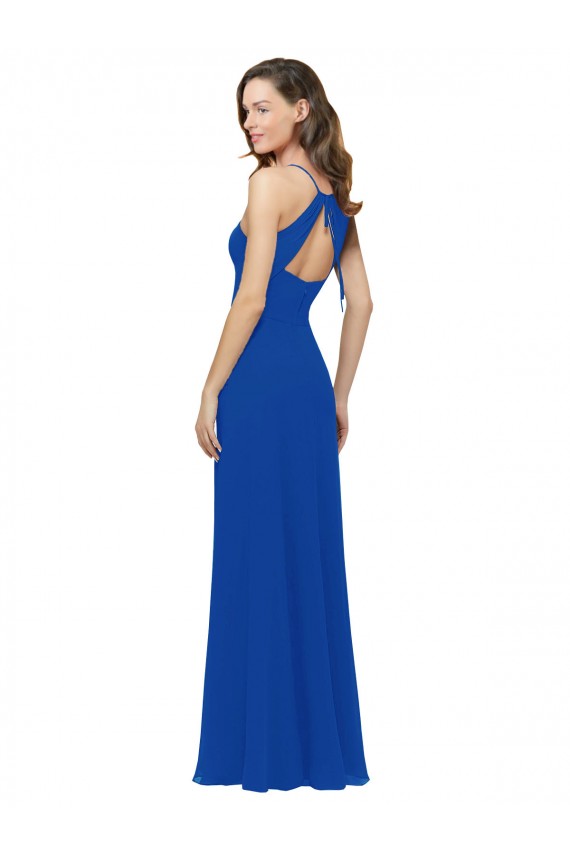 Long Sleeveless Soft Chiffon Royal Blue A-Line Bridesmaid Dress / Formal Dress Colchester