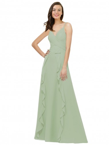 Long Sleeveless Soft Chiffon Smoke Green A-Line Bridesmaid Dress Colchester