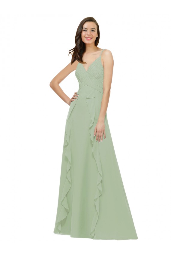 Long Sleeveless Soft Chiffon Smoke Green A-Line Bridesmaid Dress Colchester