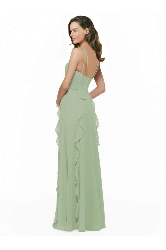 Long Sleeveless Soft Chiffon Smoke Green A-Line Bridesmaid Dress Colchester