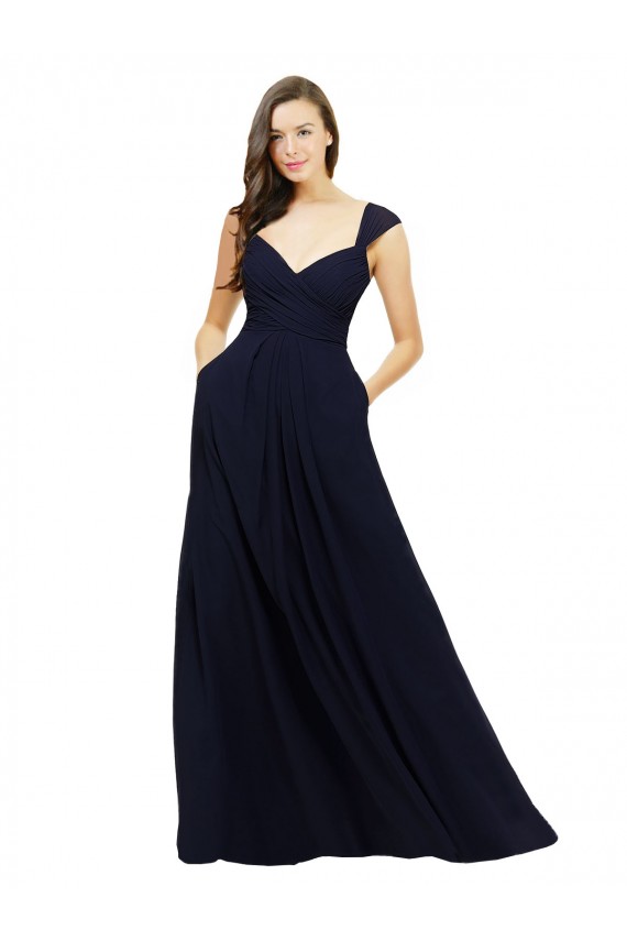 Long Sleeveless Chiffon Dark Navy Sweetheart A-Line Bridesmaid Gowns Colchester
