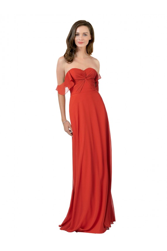 Long Sleeveless Soft Chiffon Red Sweetheart A-Line Bridesmaid Dress Colchester