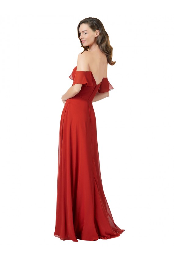 Long Sleeveless Soft Chiffon Red Sweetheart A-Line Bridesmaid Dress Colchester
