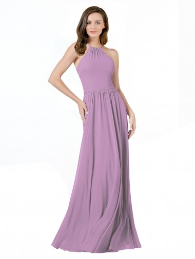 Long Sleeveless Soft Chiffon Dark Lavender A-Line Bridesmaid Dress Colchester