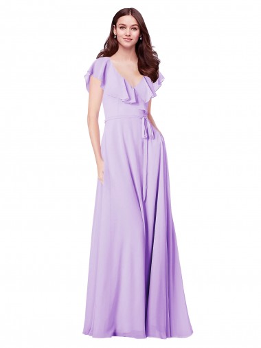 Long Cap Sleeves Soft Chiffon Lilac A-Line Bridesmaid Dress / Formal Dress Colchester