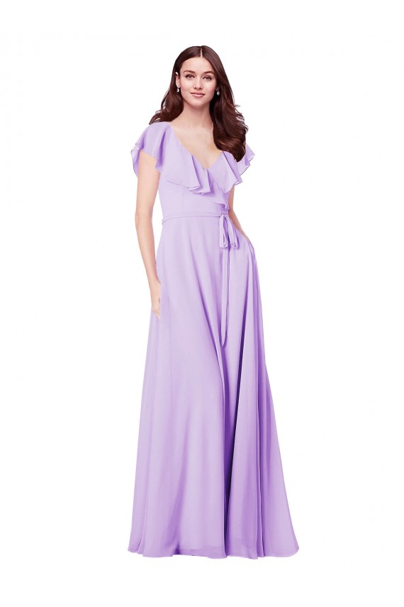Long Cap Sleeves Soft Chiffon Lilac A-Line Bridesmaid Dress / Formal Dress Colchester