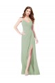 Long Sleeveless Soft Chiffon Smoke Green Spaghetti Straps A-Line Bridesmaid Dress Colchester