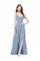 Long Sleeveless Soft Chiffon Dusty Blue Spaghetti Straps A-Line Formal Dress / Bridesmaid Dress Colchester