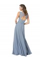 Long Sleeveless Soft Chiffon Dusty Blue Spaghetti Straps A-Line Formal Dress / Bridesmaid Dress Colchester