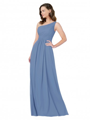 Long Sleeveless Soft Chiffon Windsor Blue One Shoulder Sheath Bridesmaid Dress Colchester