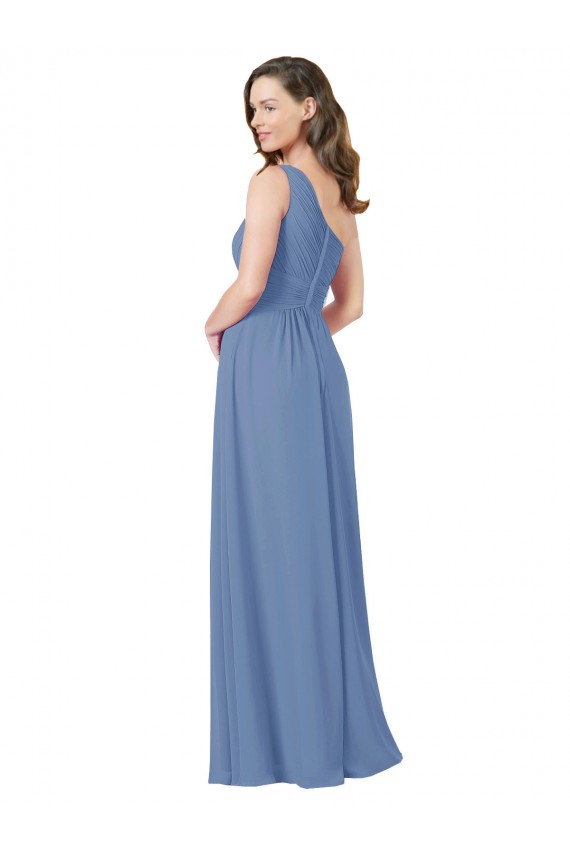 Long Sleeveless Soft Chiffon Windsor Blue One Shoulder Sheath Bridesmaid Dress Colchester