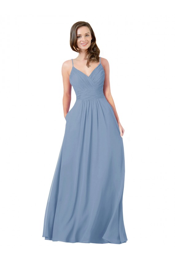 Long Sleeveless Chiffon Dusty Blue A-Line Bridesmaid Dress / Evening Dress Colchester
