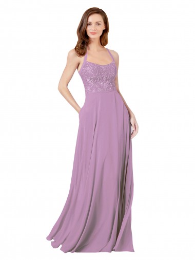 Long Sleeveless Soft Chiffon & Lace Dark Lavender A-Line Bridesmaid Dress Colchester