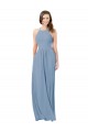 Long Sleeveless Chiffon Dusty Blue A-Line Bridesmaid Gowns Colchester