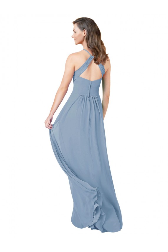 Long Sleeveless Chiffon Dusty Blue A-Line Bridesmaid Gowns Colchester