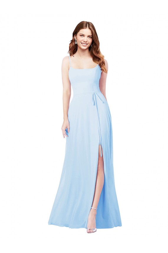 Long Sleeveless Soft Chiffon Light Sky Blue Sheath Bridesmaid Dress Colchester