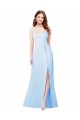 Long Sleeveless Soft Chiffon Light Sky Blue Sheath Bridesmaid Dress Colchester